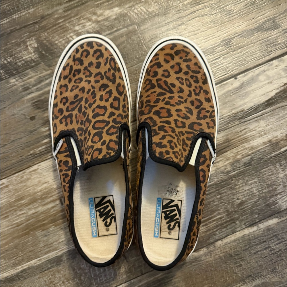 Vans Brown Leopard Print Slip-On Sneakers